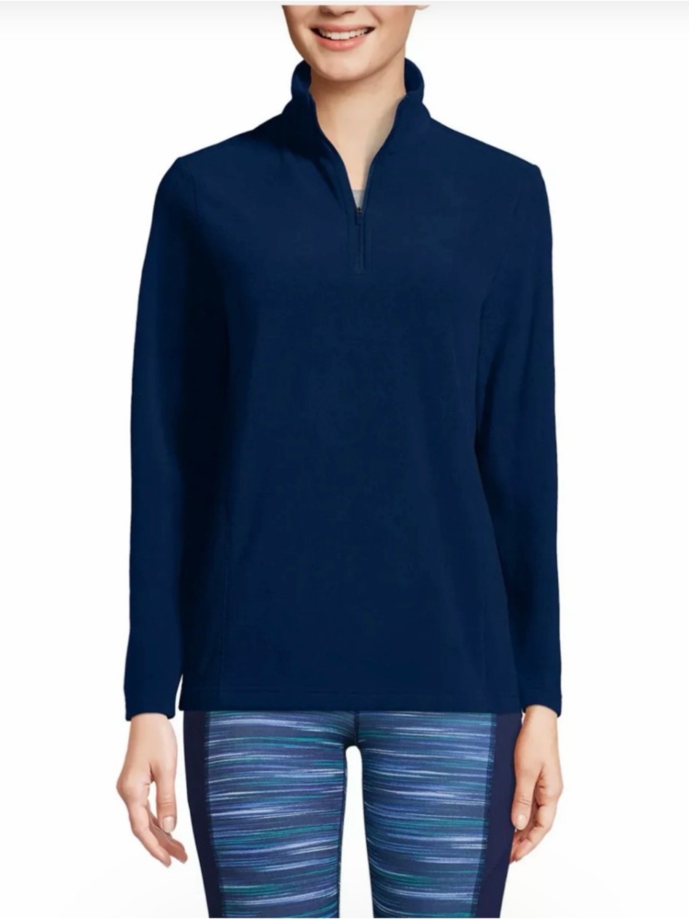 Lands End Womens Navy Blue Quarter Zip Fleece Pullover Sweater Size M 10-12